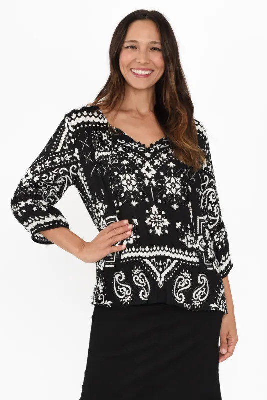 Clarice Black Paisley Tassel Top sold by Blue Bungalow