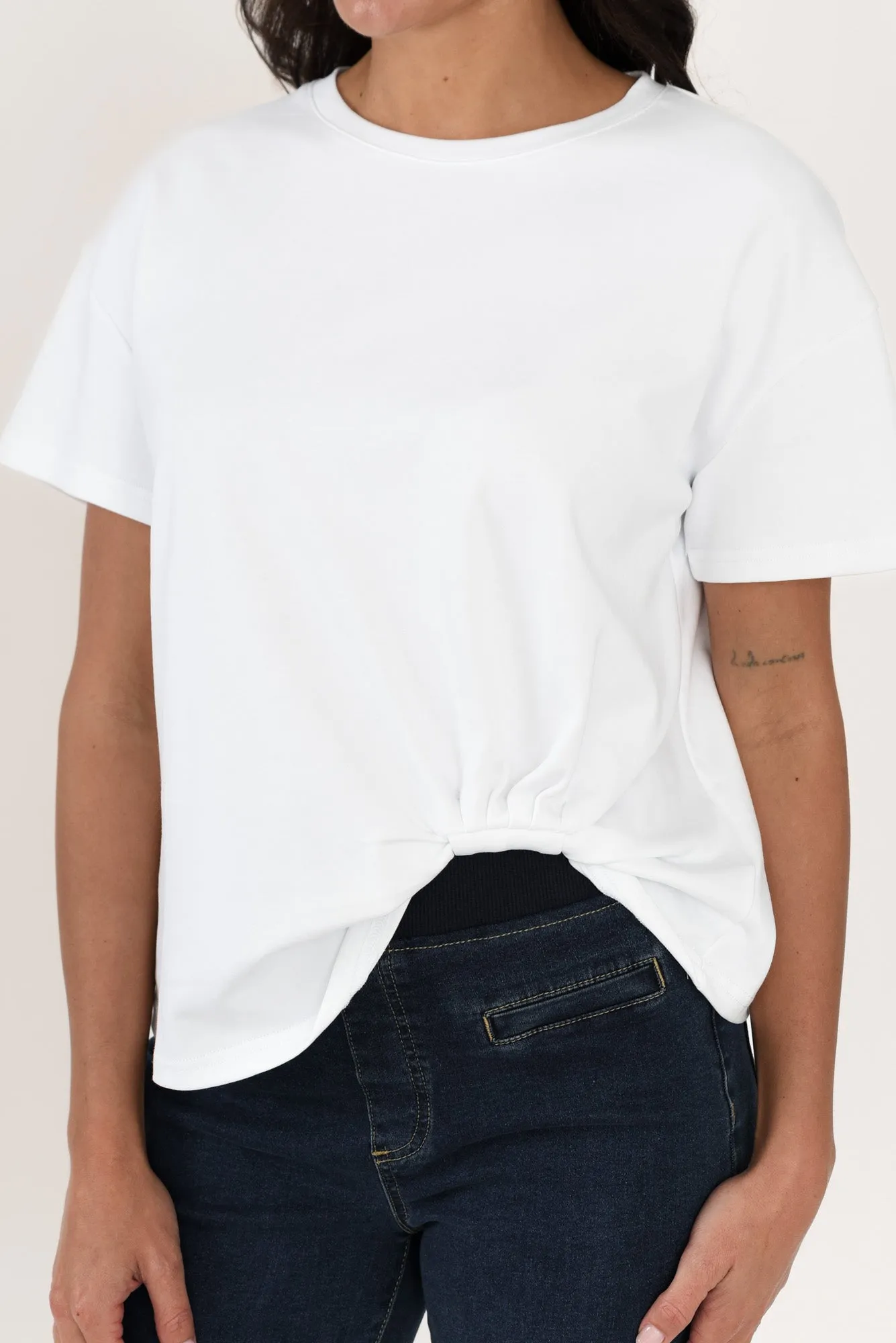 Fatima White Cotton Tuck Tee sold by Blue Bungalow product image thumbnail 5