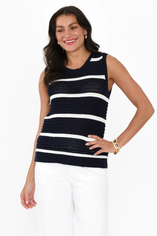 Kenali Navy Stripe Cotton Knit Tank sold by Blue Bungalow