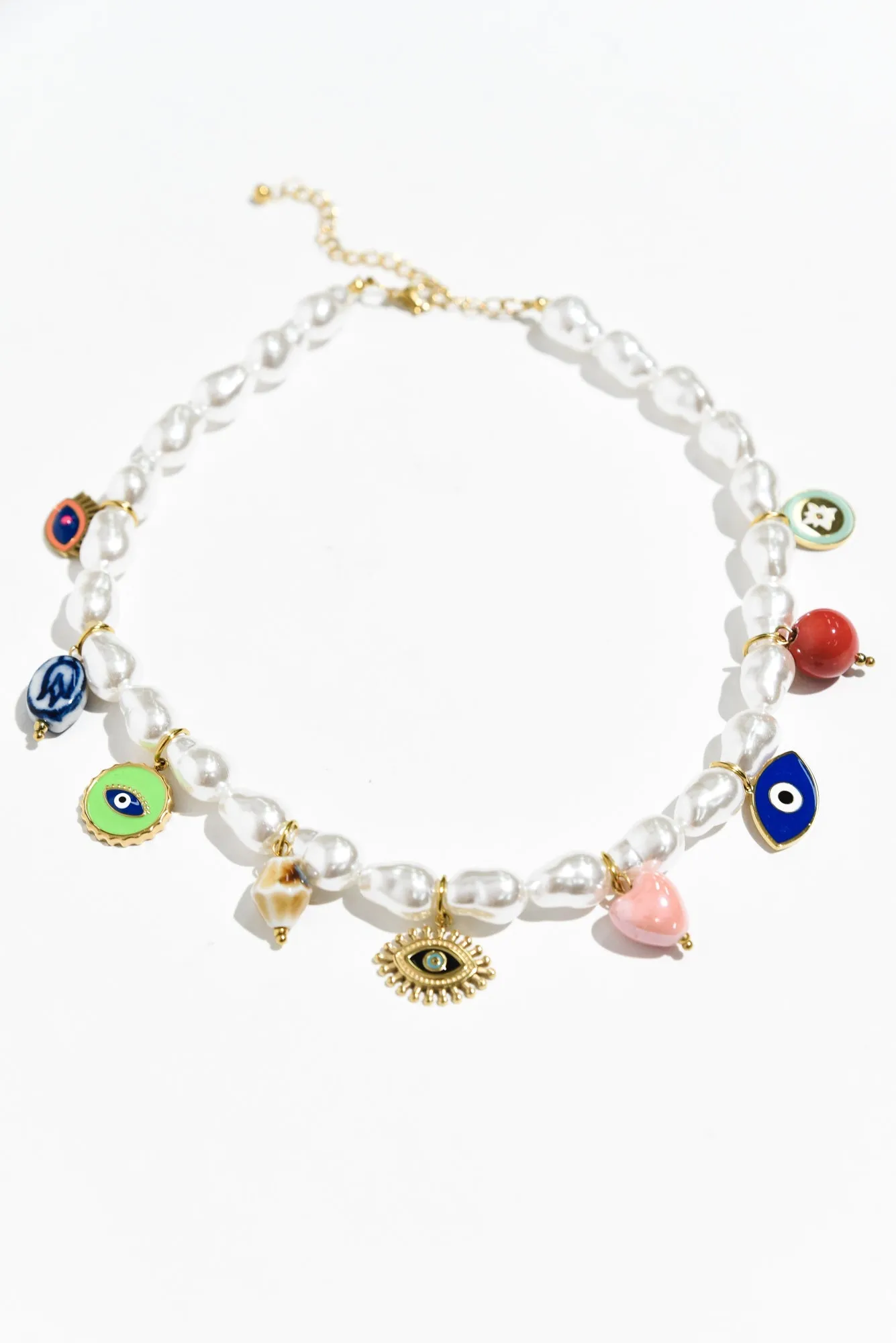 Aya Gold Pearl Charm Necklace sold by Blue Bungalow