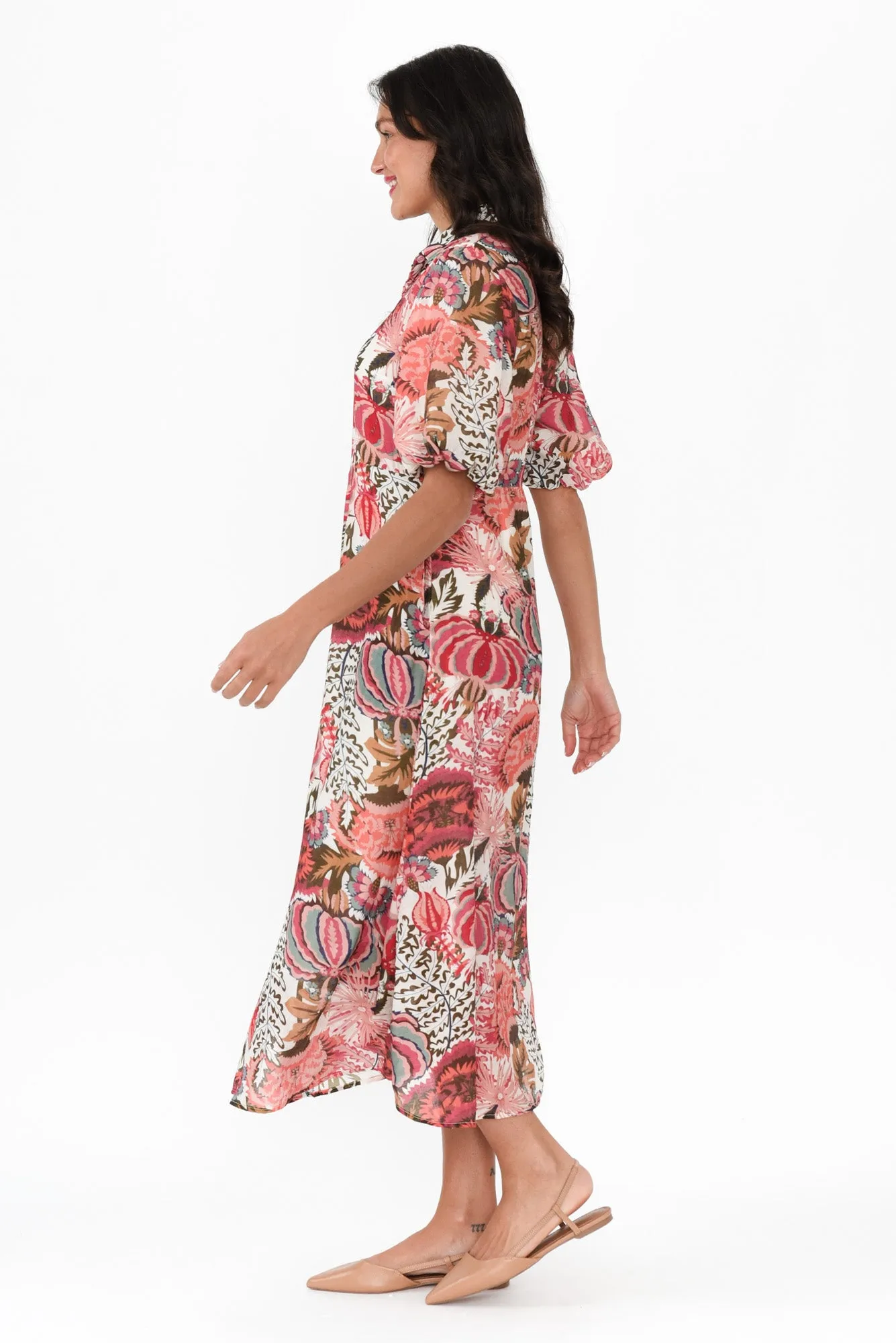 Hilma Pink Floral Cotton Blend Tie Dress sold by Blue Bungalow product image thumbnail 3