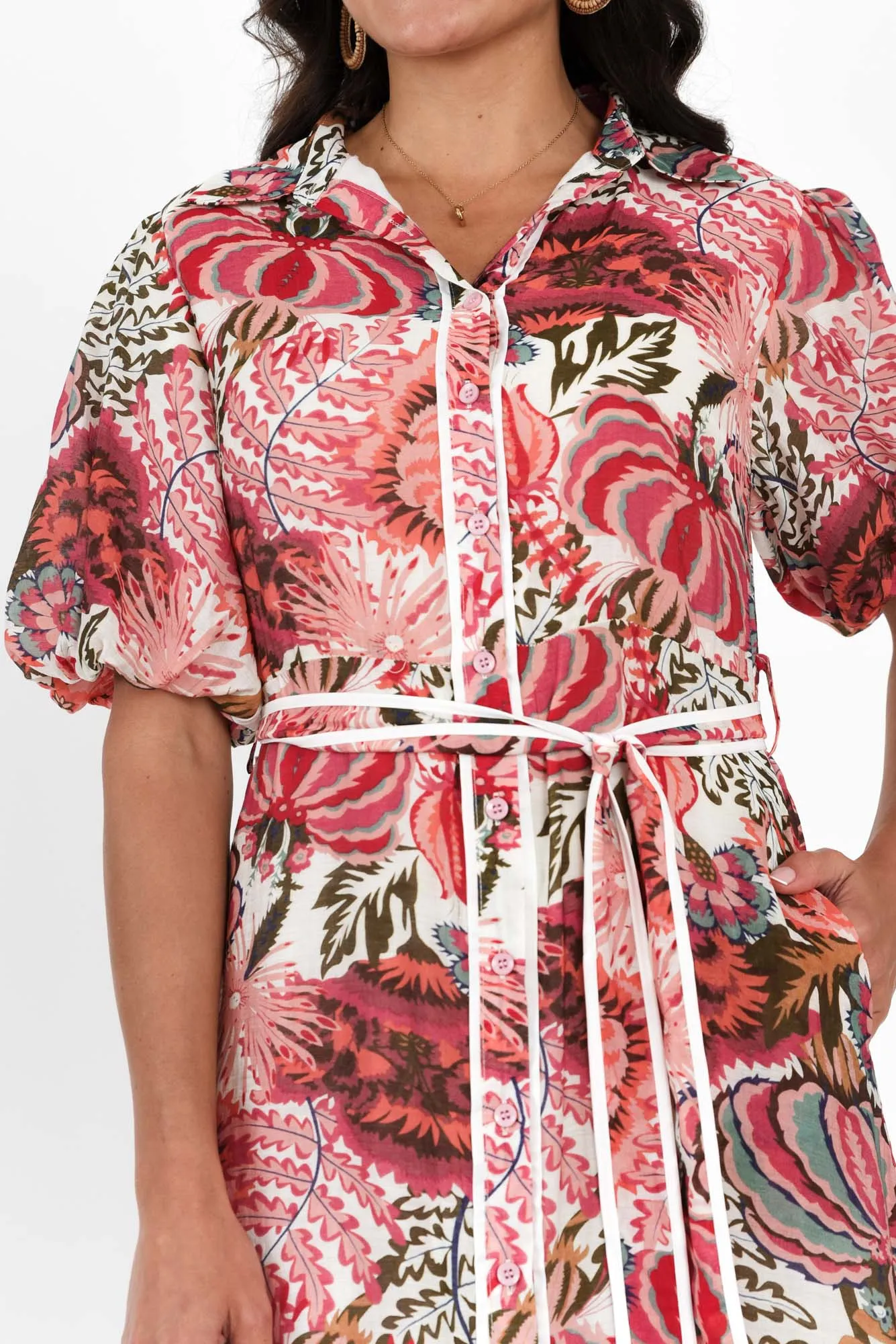 Hilma Pink Floral Cotton Blend Tie Dress sold by Blue Bungalow product image thumbnail 5