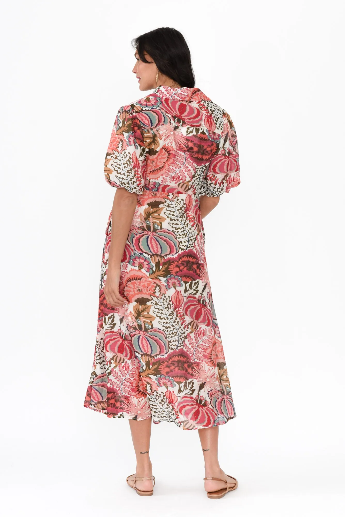 Hilma Pink Floral Cotton Blend Tie Dress sold by Blue Bungalow product image thumbnail 4