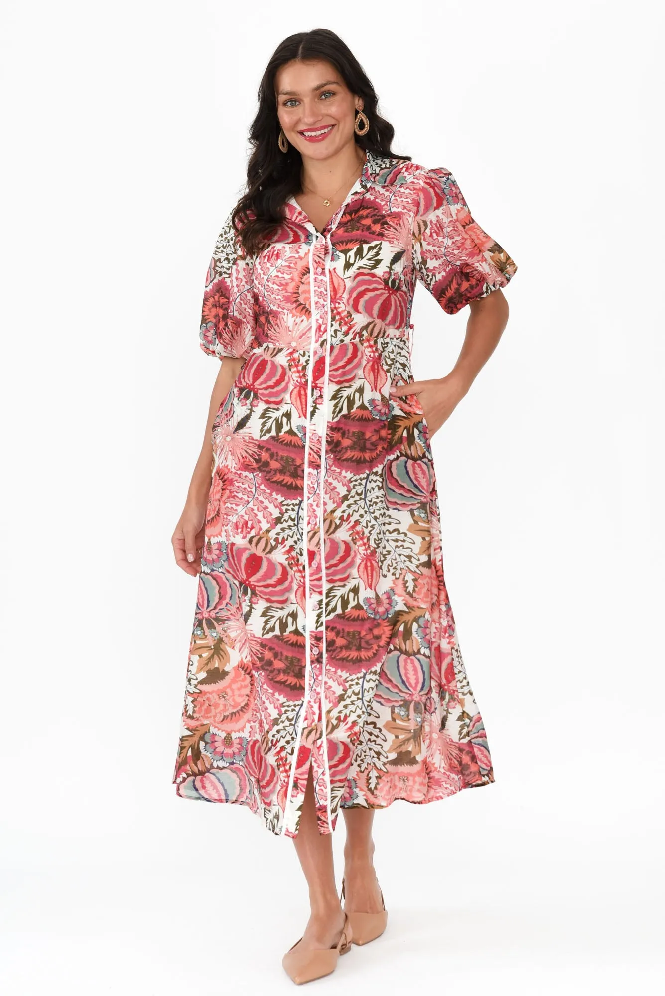 Hilma Pink Floral Cotton Blend Tie Dress sold by Blue Bungalow product image thumbnail 2