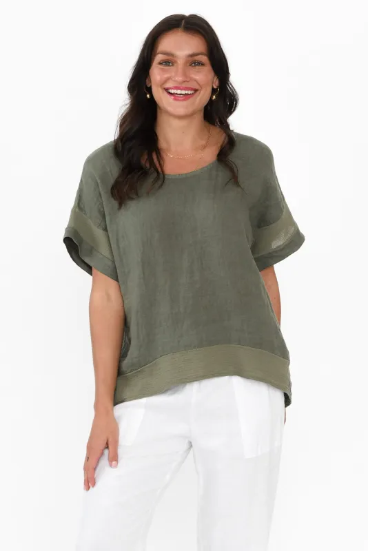 Kaya Khaki Linen Top sold by Blue Bungalow