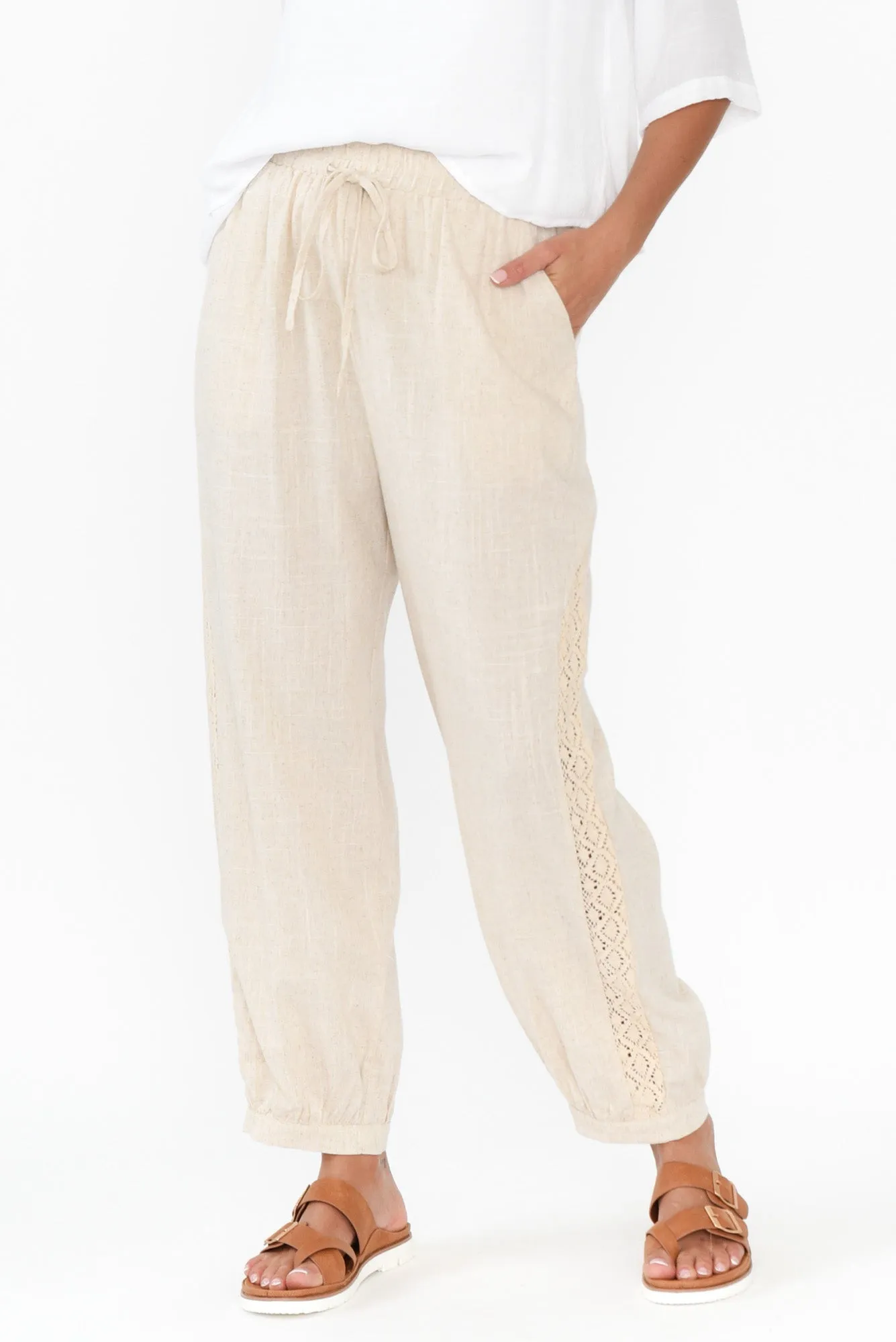 Beretta Beige Lace Linen Blend Pants sold by Blue Bungalow