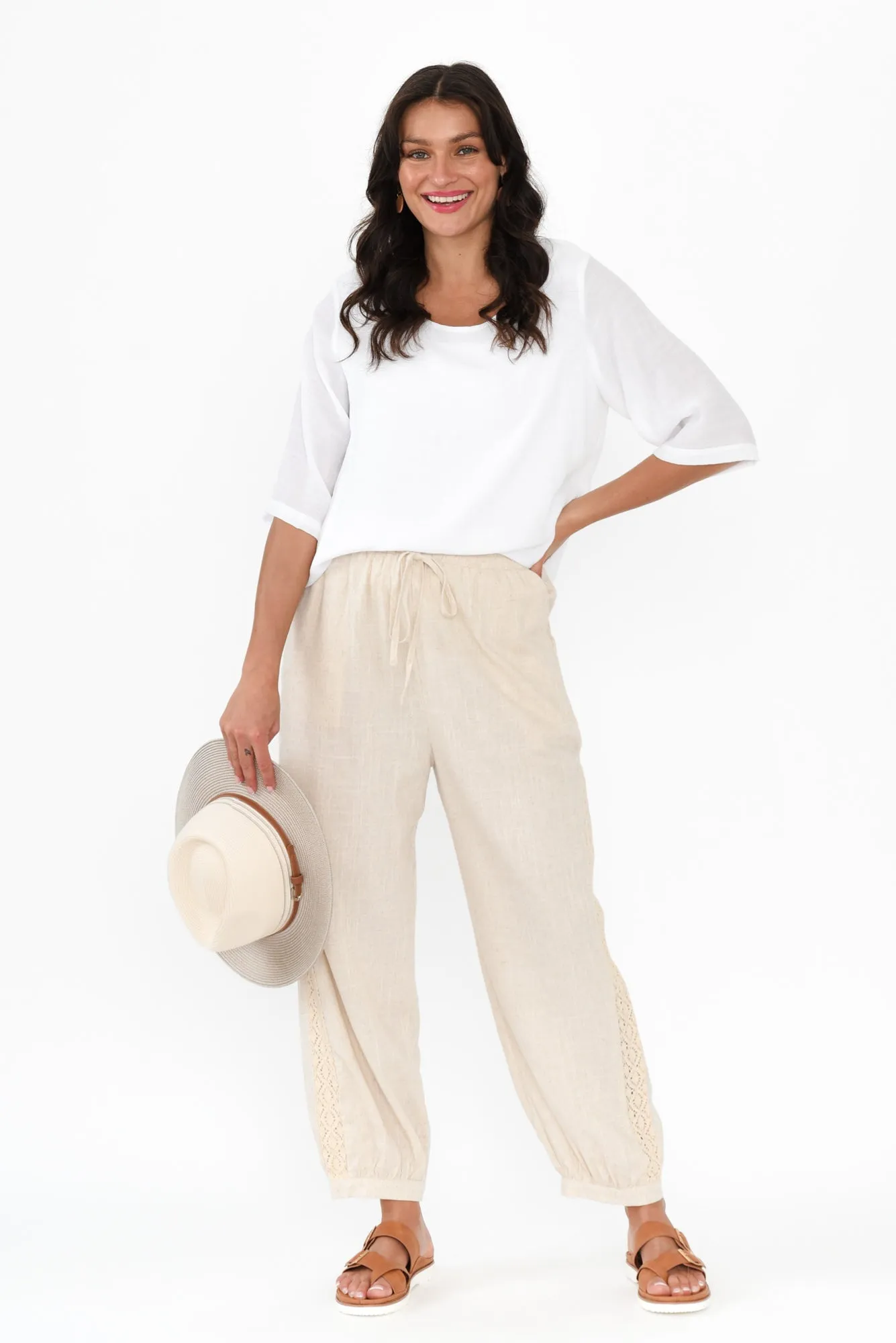 Beretta Beige Lace Linen Blend Pants sold by Blue Bungalow product image thumbnail 2