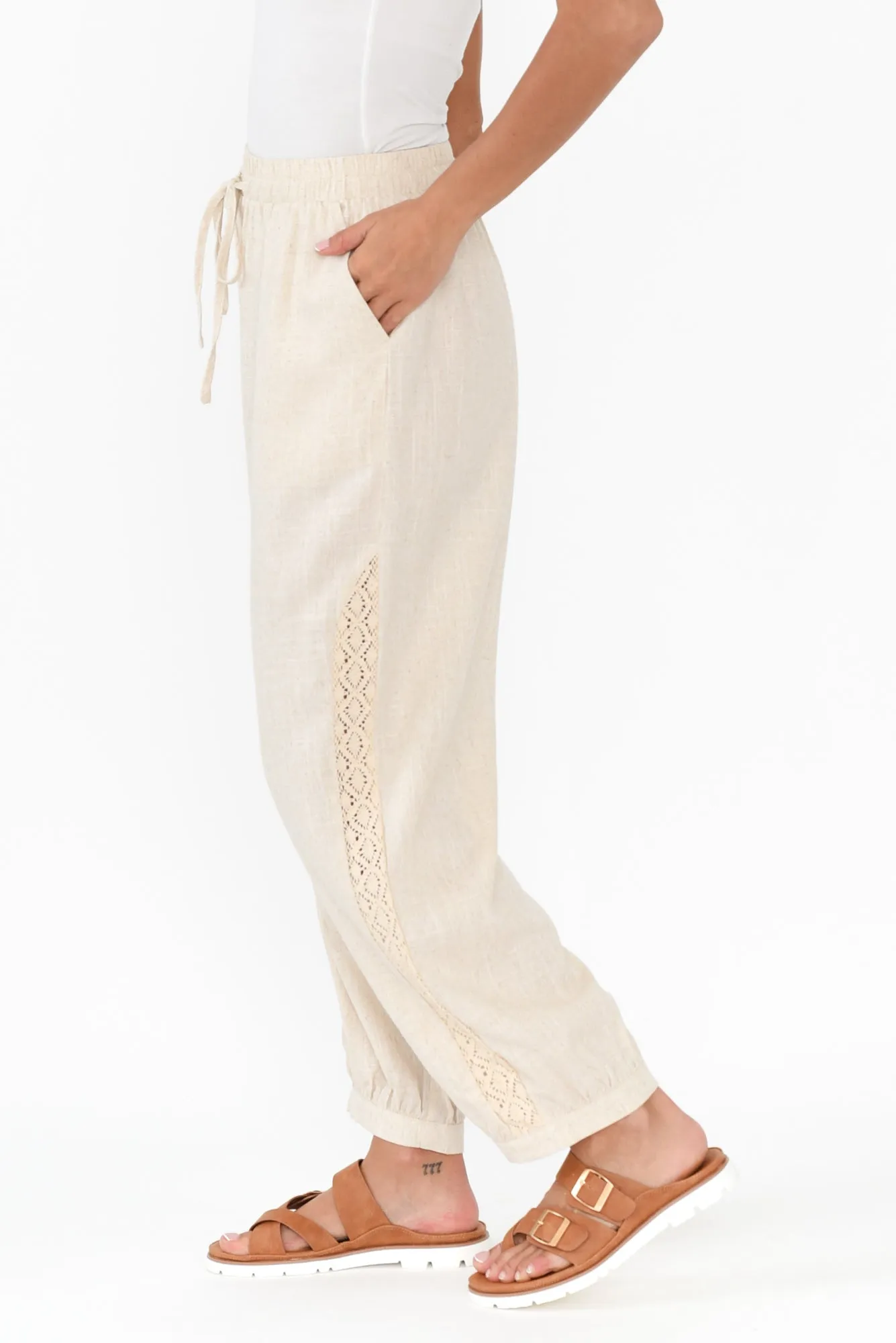 Beretta Beige Lace Linen Blend Pants sold by Blue Bungalow product image thumbnail 3