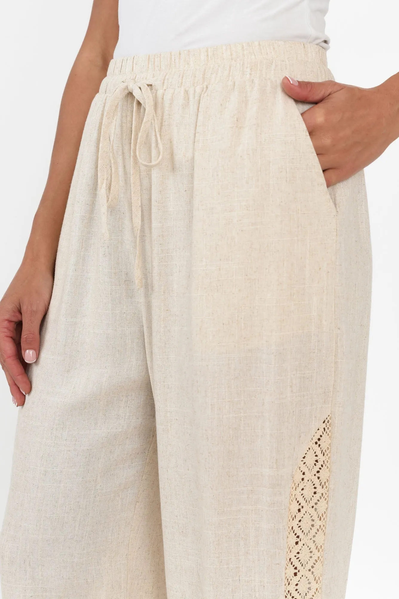 Beretta Beige Lace Linen Blend Pants sold by Blue Bungalow product image thumbnail 5