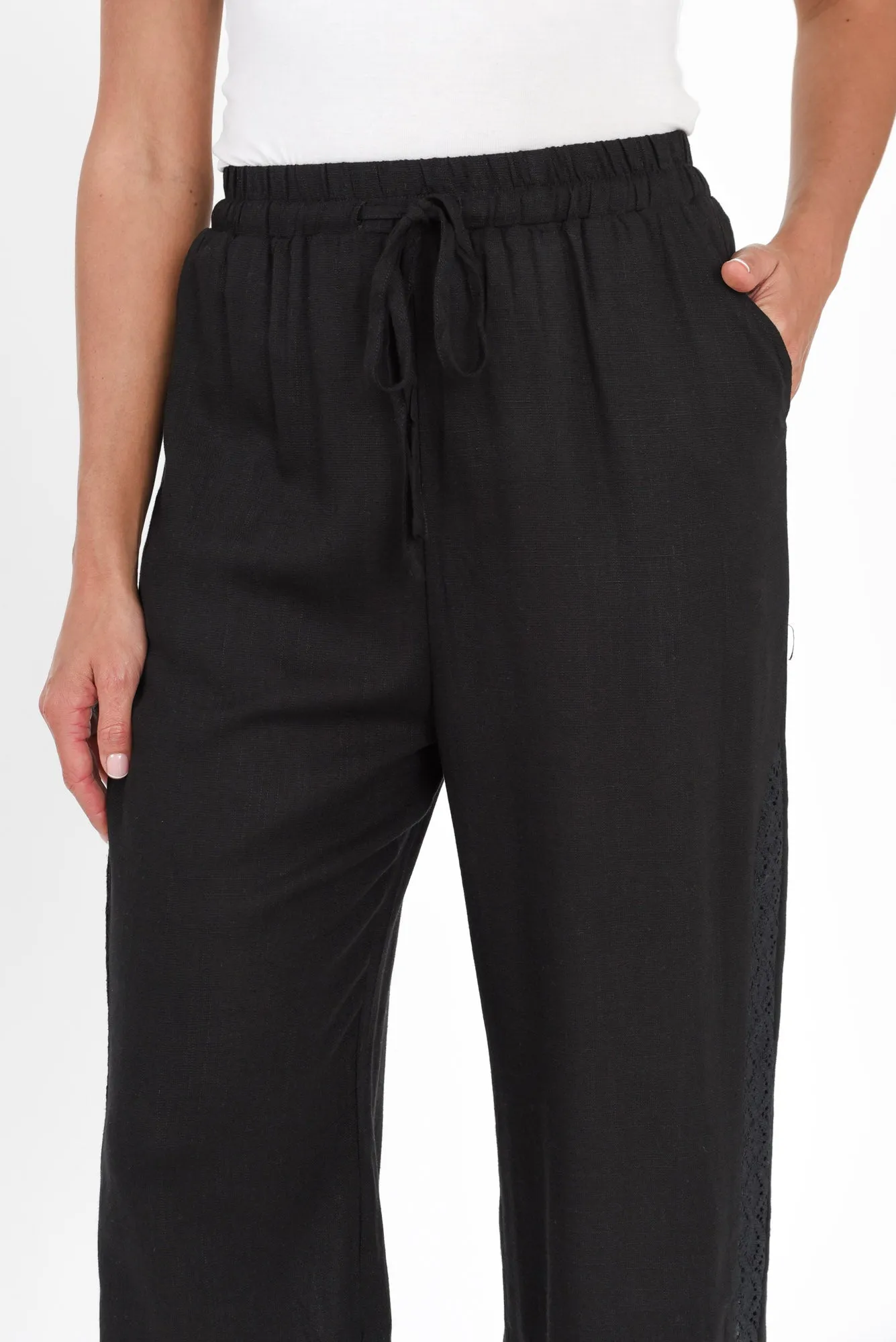 Beretta Black Lace Linen Blend Pants sold by Blue Bungalow product image thumbnail 5