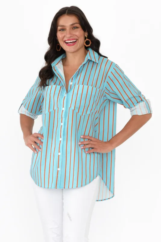 Austen Blue Stripe Cotton Shirt sold by Blue Bungalow