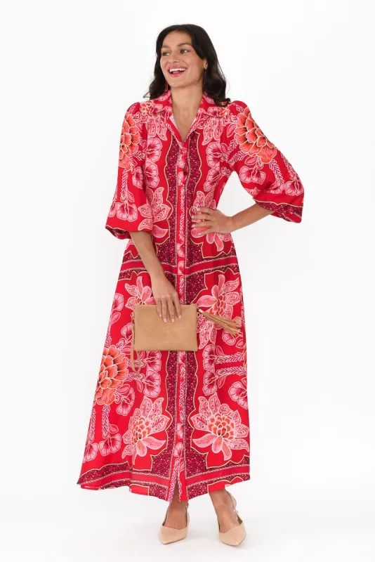 Blythe Red Floral Shirt Dress sold by Blue Bungalow
