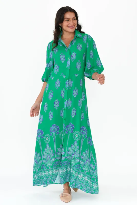 Alivia Green Mosaic Shirt Dress sold by Blue Bungalow