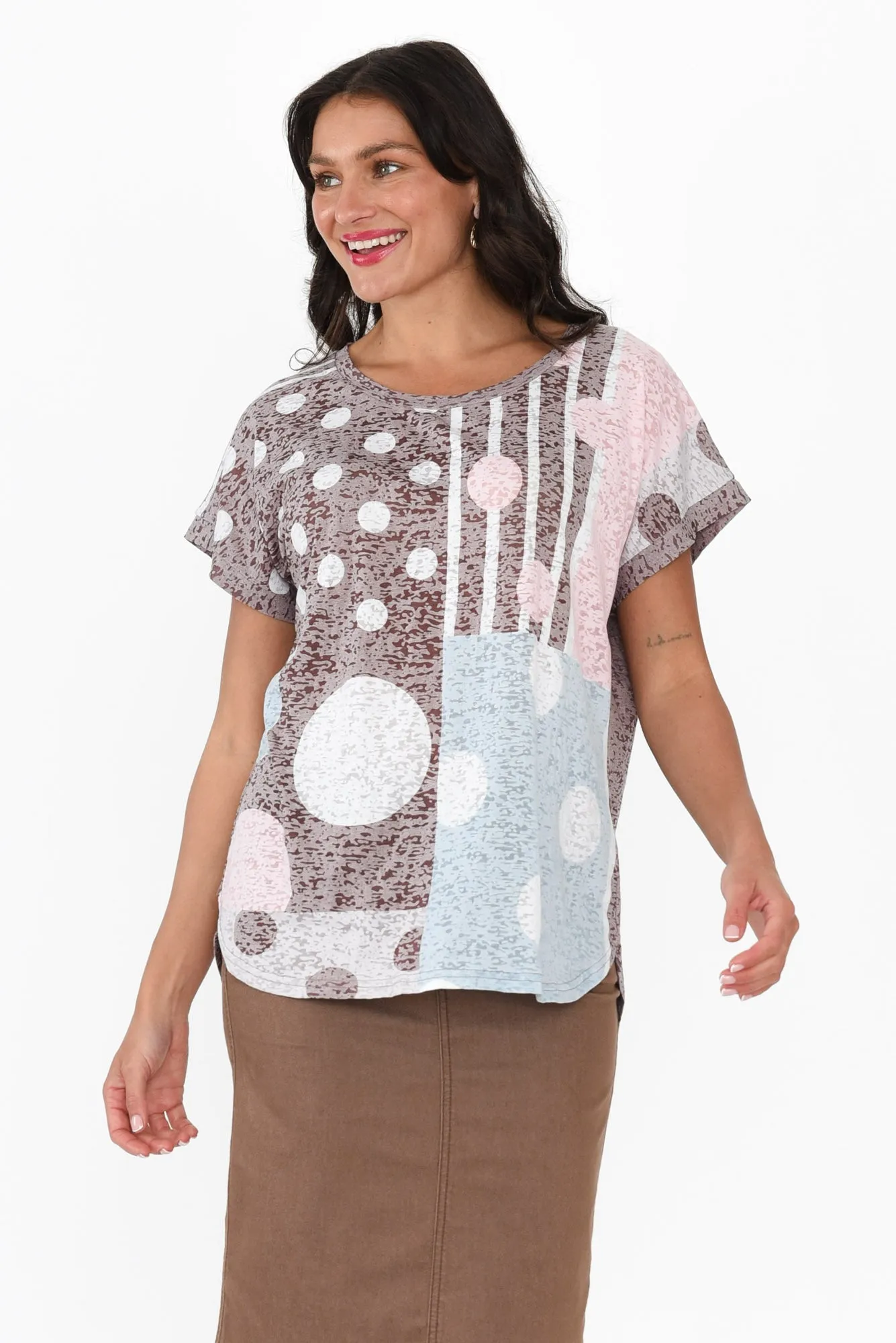 Lainey Chocolate Spot Cotton Blend Tee sold by Blue Bungalow