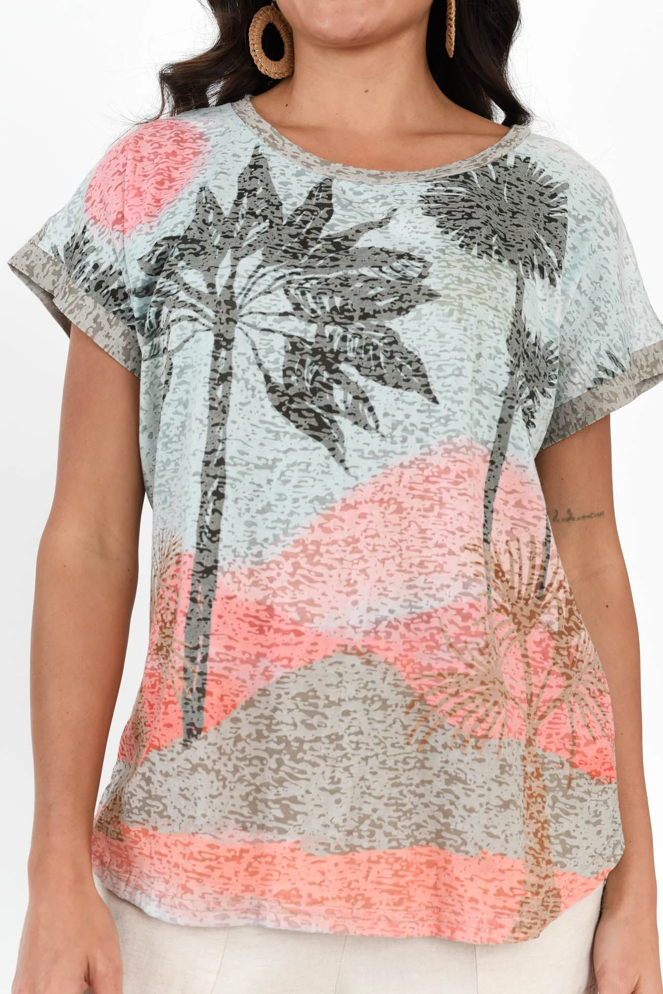 Lainey Khaki Palm Cotton Blend Tee sold by Blue Bungalow product image thumbnail 5