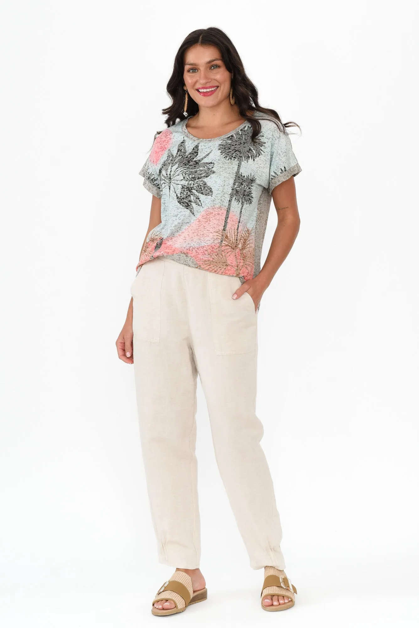 Lainey Khaki Palm Cotton Blend Tee sold by Blue Bungalow product image thumbnail 2