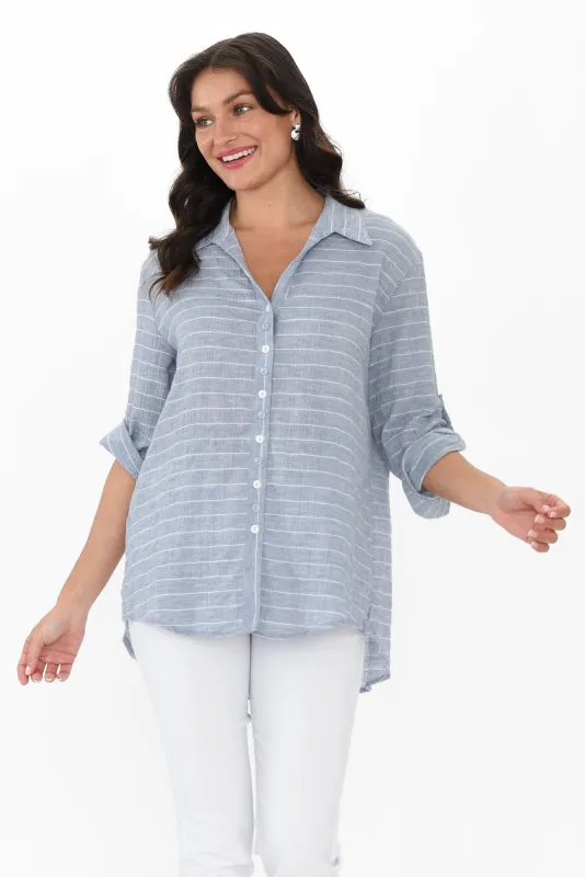 Selena Light Blue Stripe Collared Shirt sold by Blue Bungalow