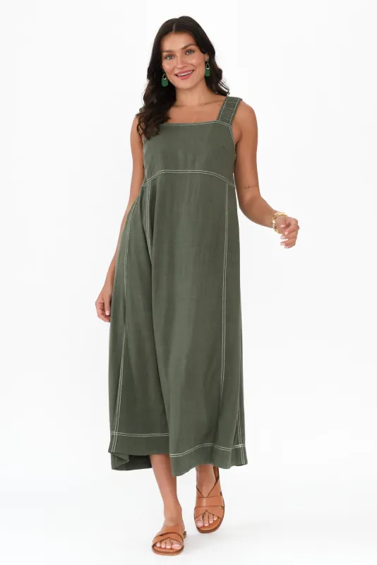 Saylor Khaki Contrast Linen Blend Dress sold by Blue Bungalow
