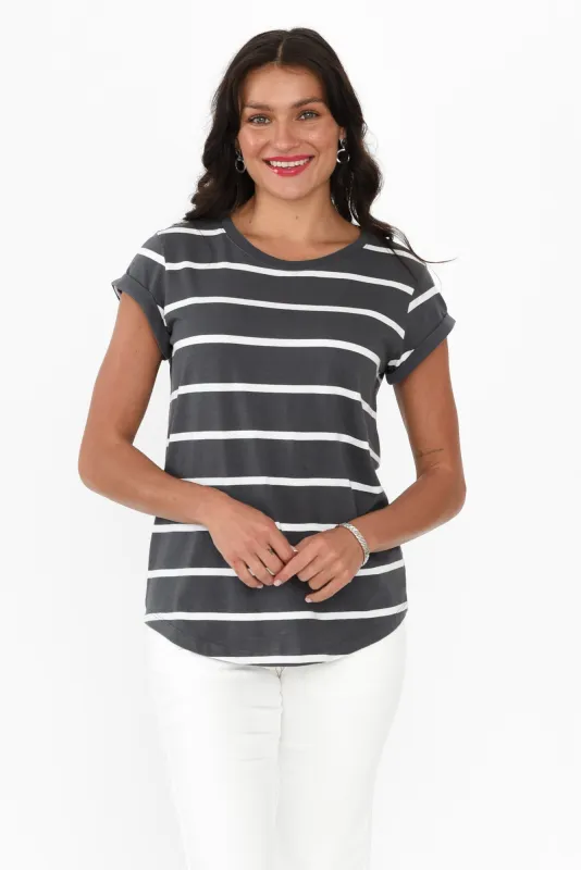Manly Charcoal Stripe Cotton Tee sold by Blue Bungalow