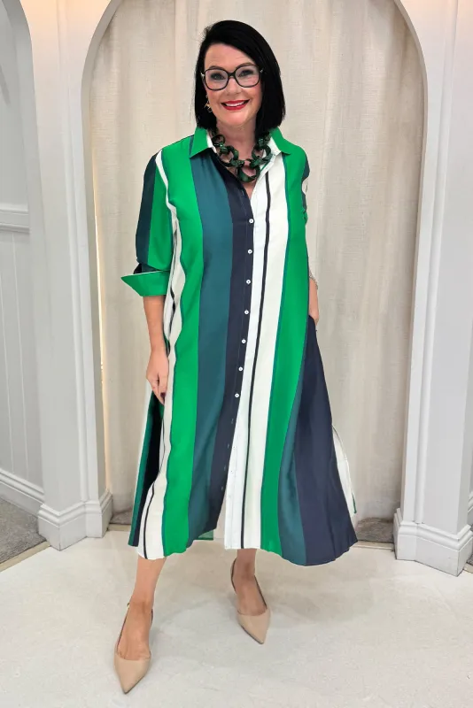 Catrine Green Stripe Shirt Dress sold by Blue Bungalow