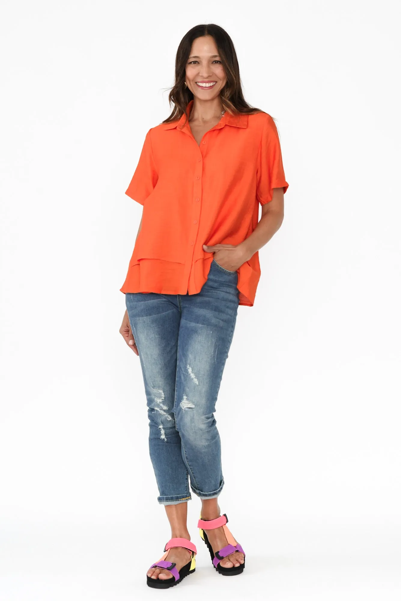 Ezra Orange Linen Blend Layered Top sold by Blue Bungalow product image thumbnail 2
