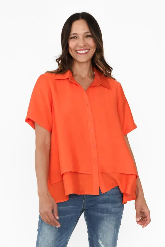 Ezra Orange Linen Blend Layered Top sold by Blue Bungalow