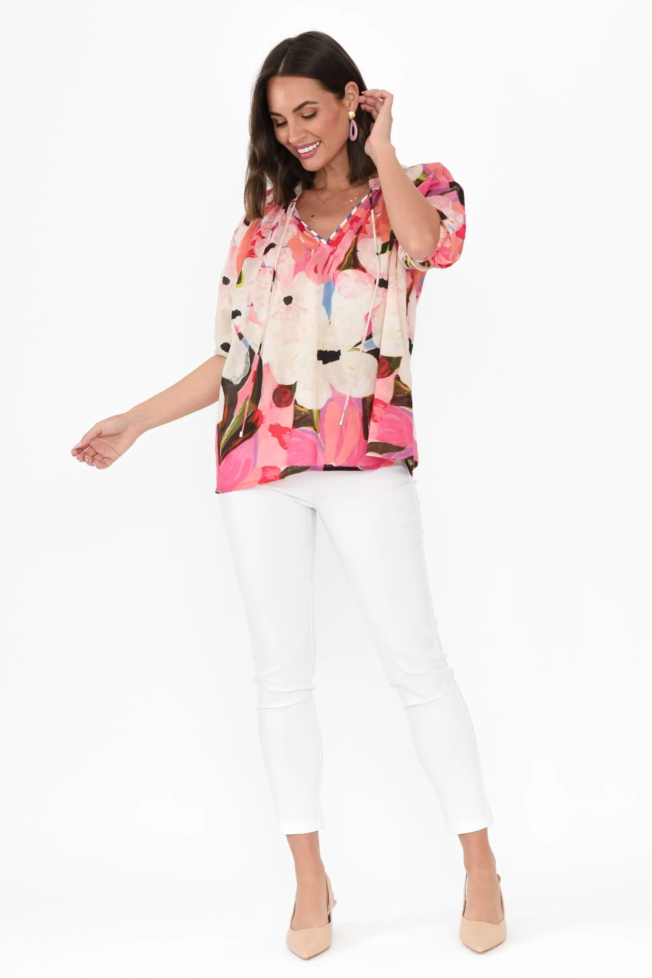 Kath Pink Floral Cotton Tie Top sold by Blue Bungalow product image thumbnail 2
