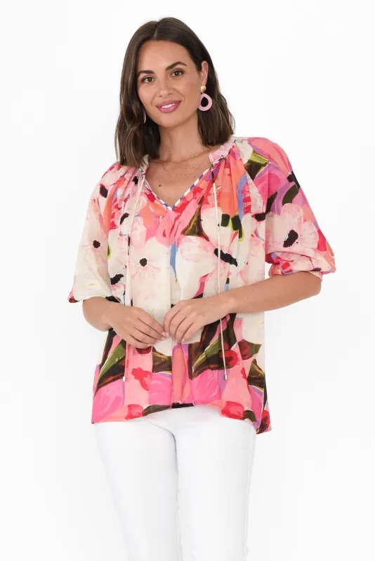 Kath Pink Floral Cotton Tie Top sold by Blue Bungalow