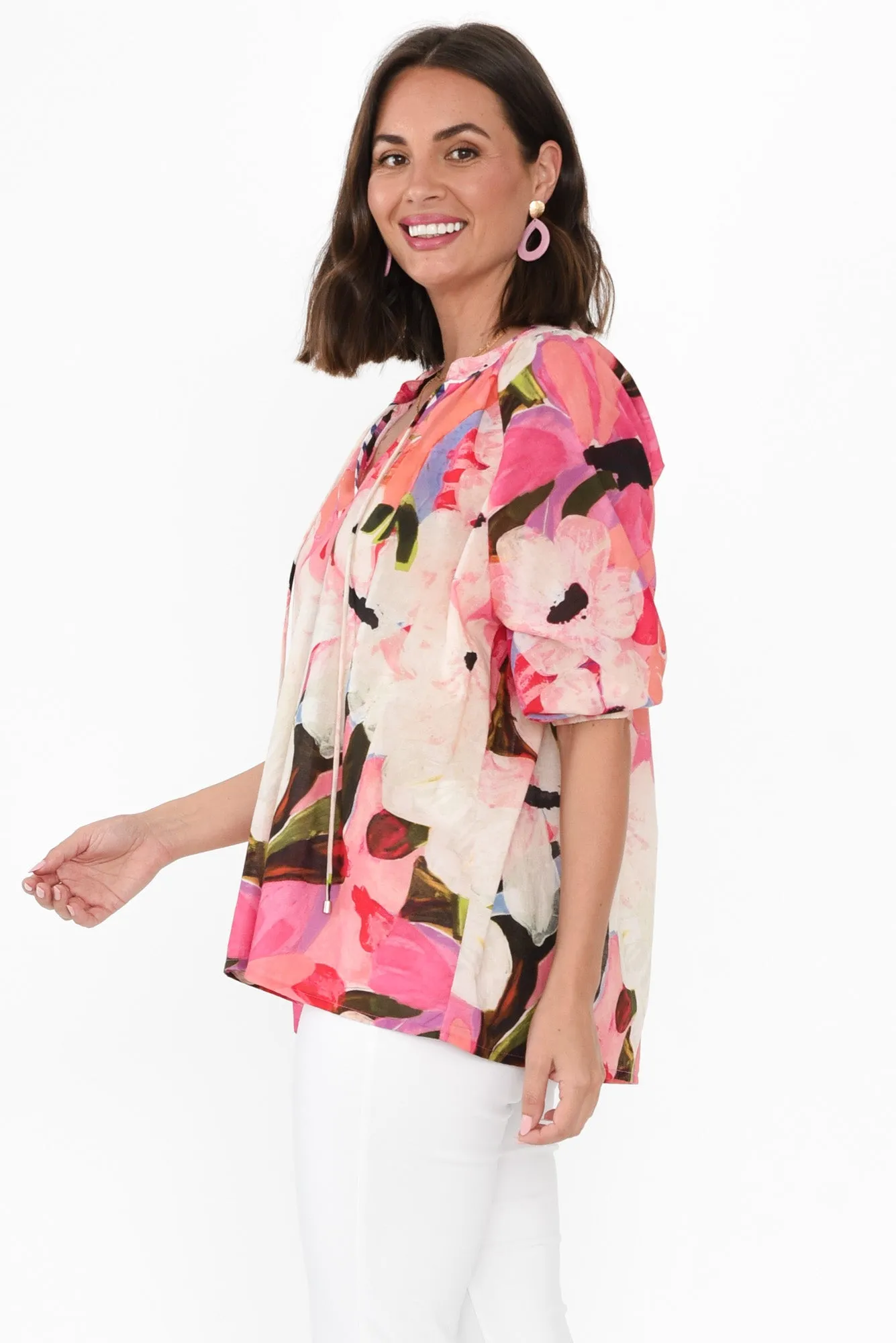 Kath Pink Floral Cotton Tie Top sold by Blue Bungalow product image thumbnail 3