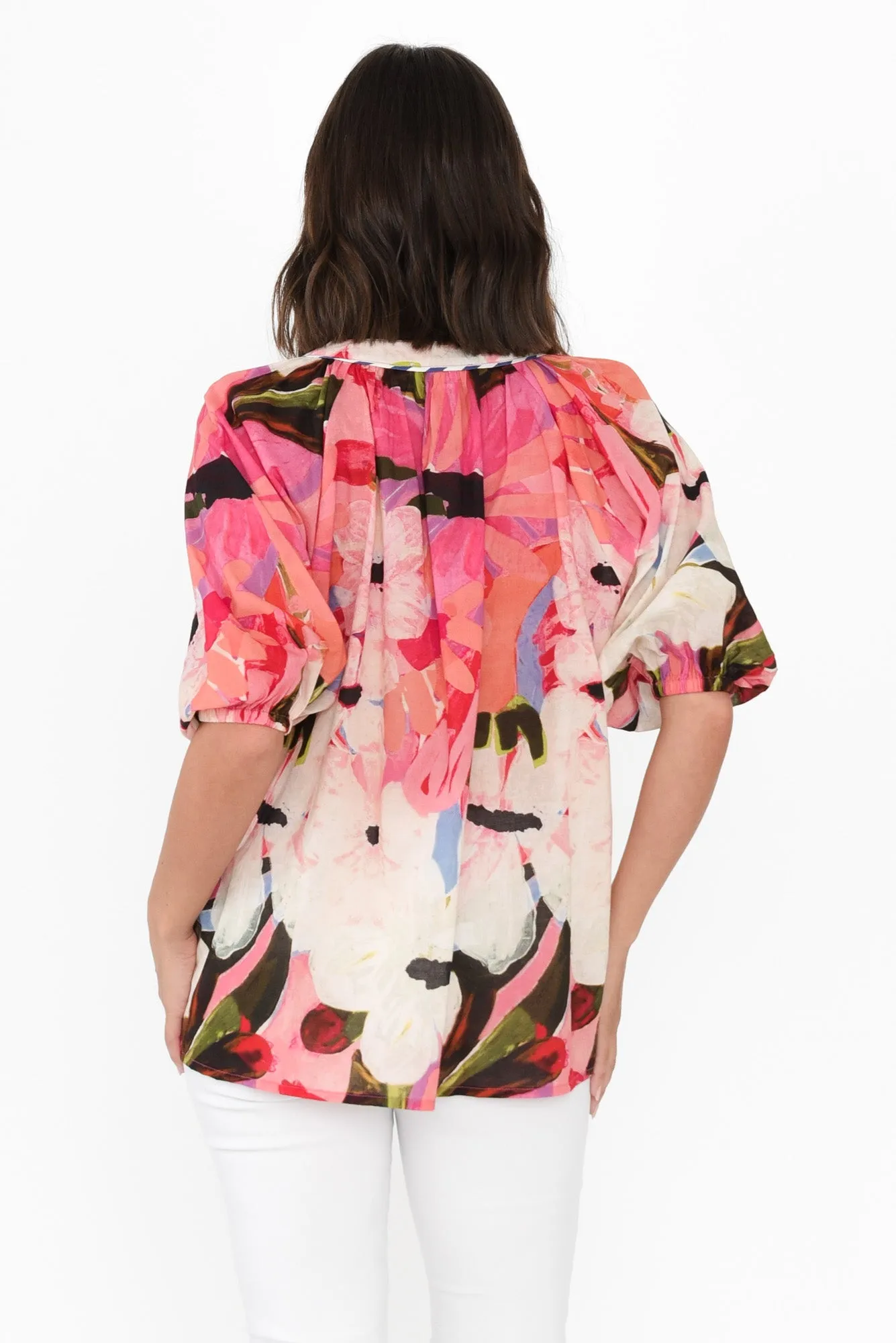 Kath Pink Floral Cotton Tie Top sold by Blue Bungalow product image thumbnail 4