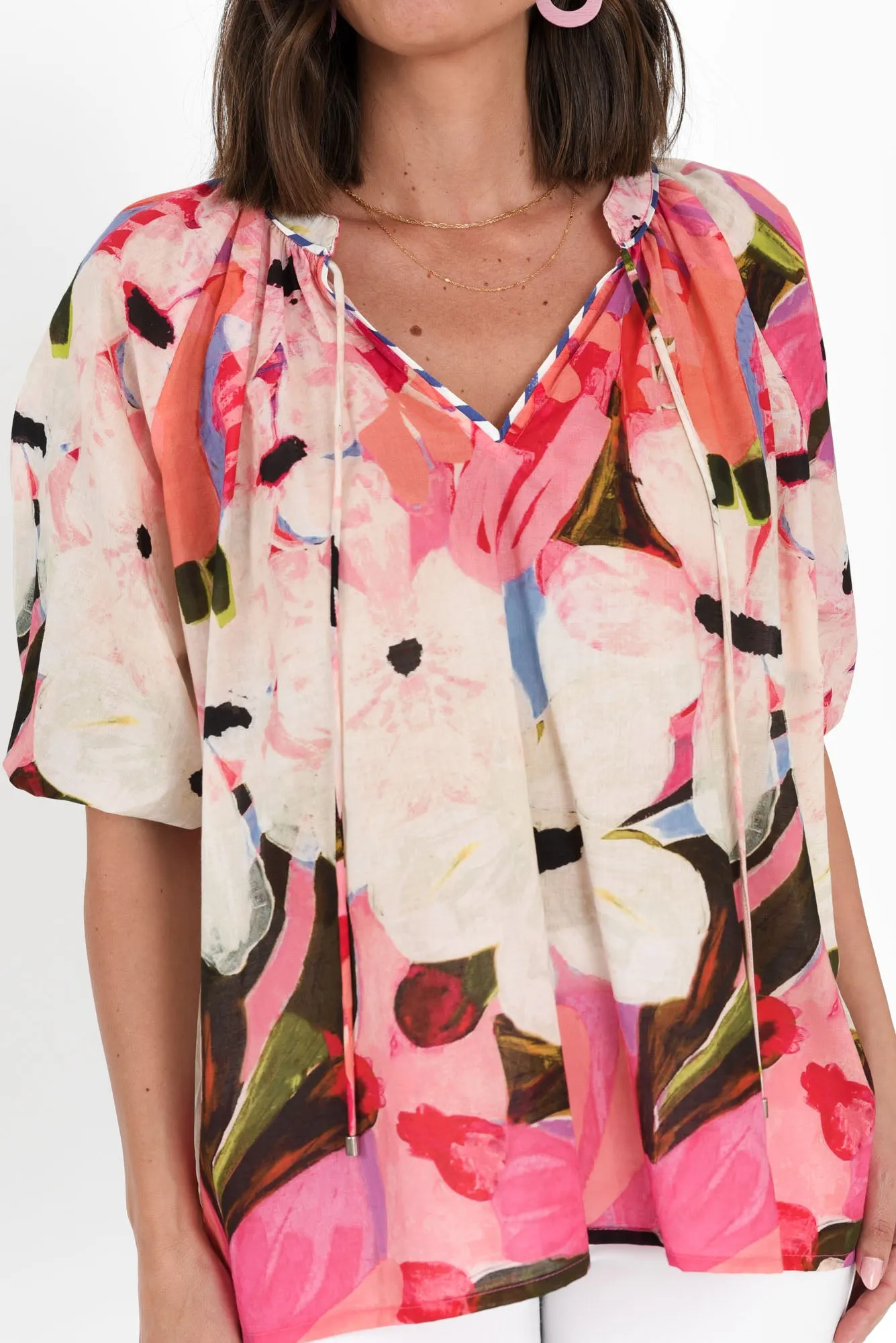 Kath Pink Floral Cotton Tie Top sold by Blue Bungalow product image thumbnail 5