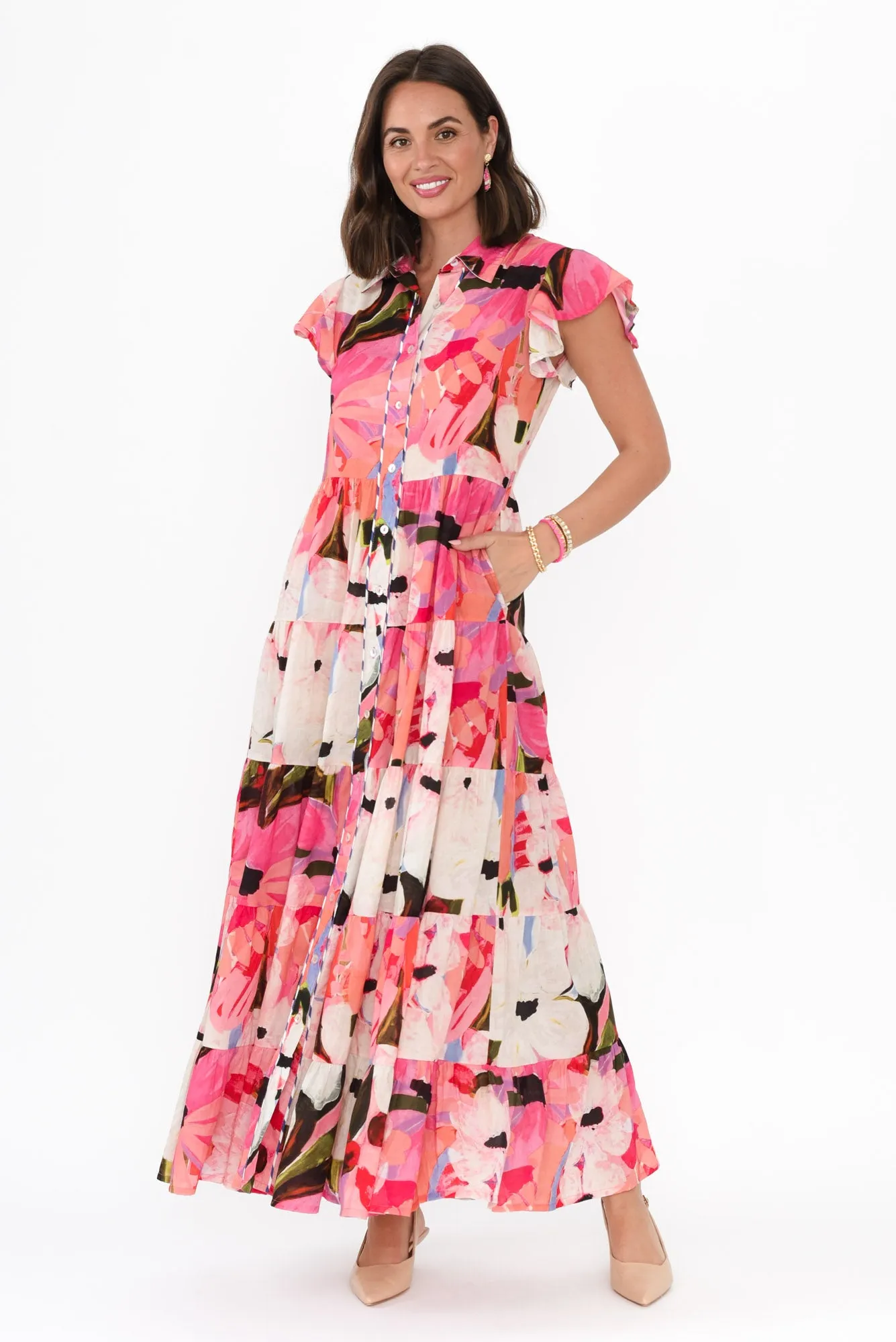 Kelsey Pink Floral Cotton Tier Dress sold by Blue Bungalow product image thumbnail 2