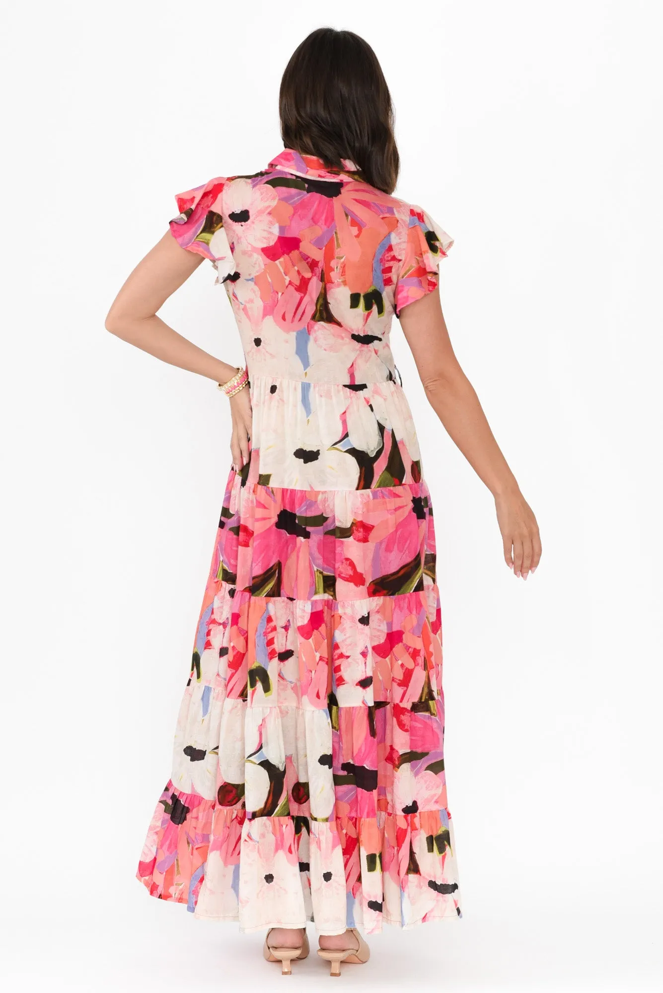 Kelsey Pink Floral Cotton Tier Dress sold by Blue Bungalow product image thumbnail 4