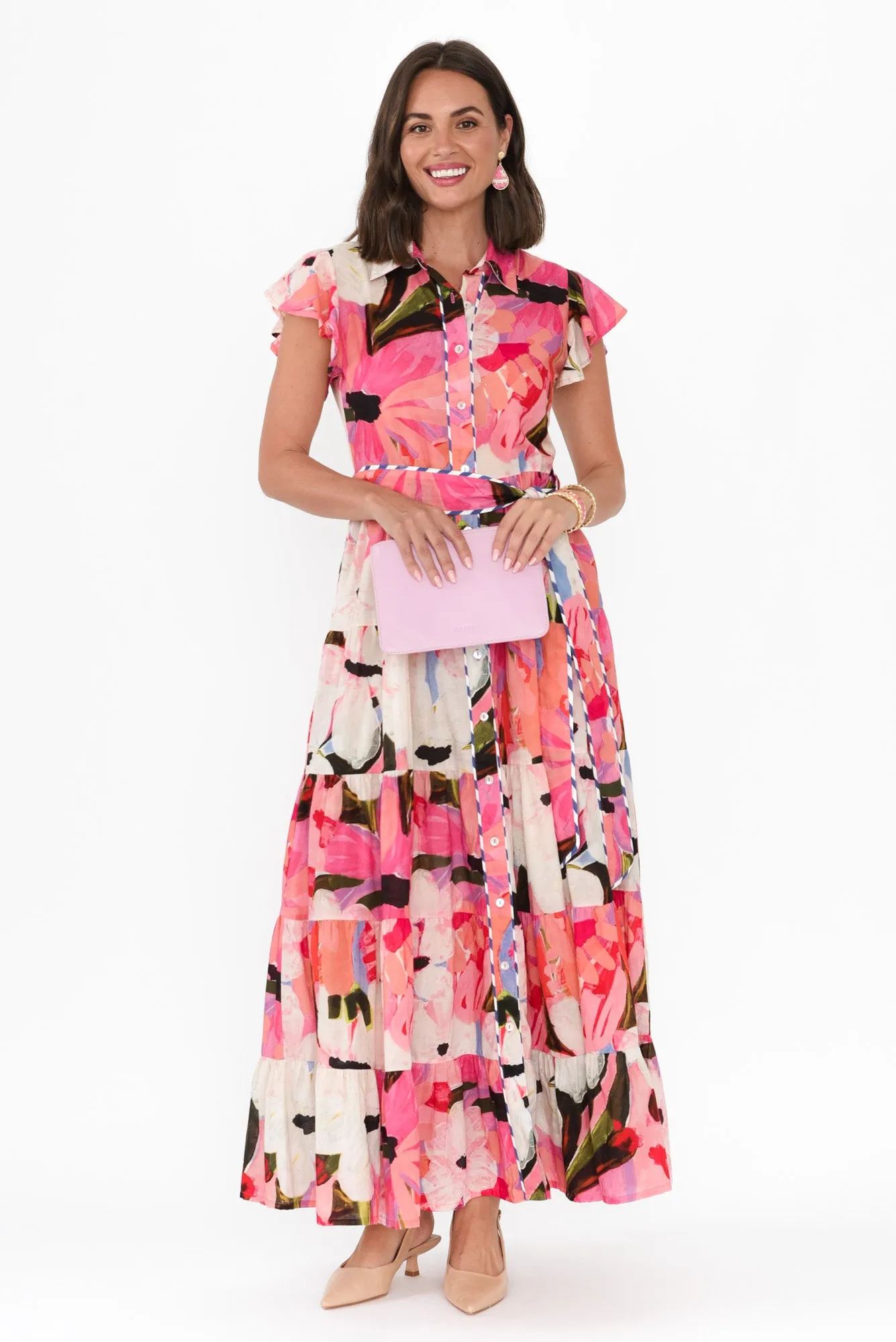 Kelsey Pink Floral Cotton Tier Dress sold by Blue Bungalow