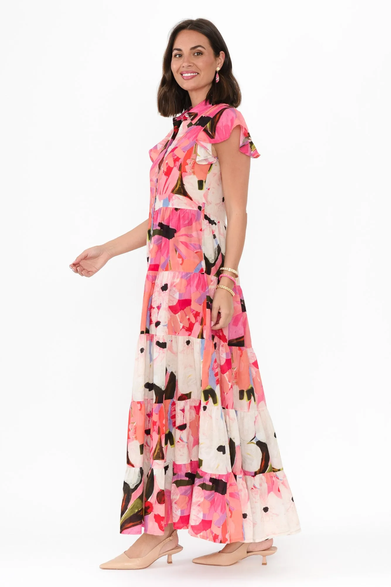 Kelsey Pink Floral Cotton Tier Dress sold by Blue Bungalow product image thumbnail 3