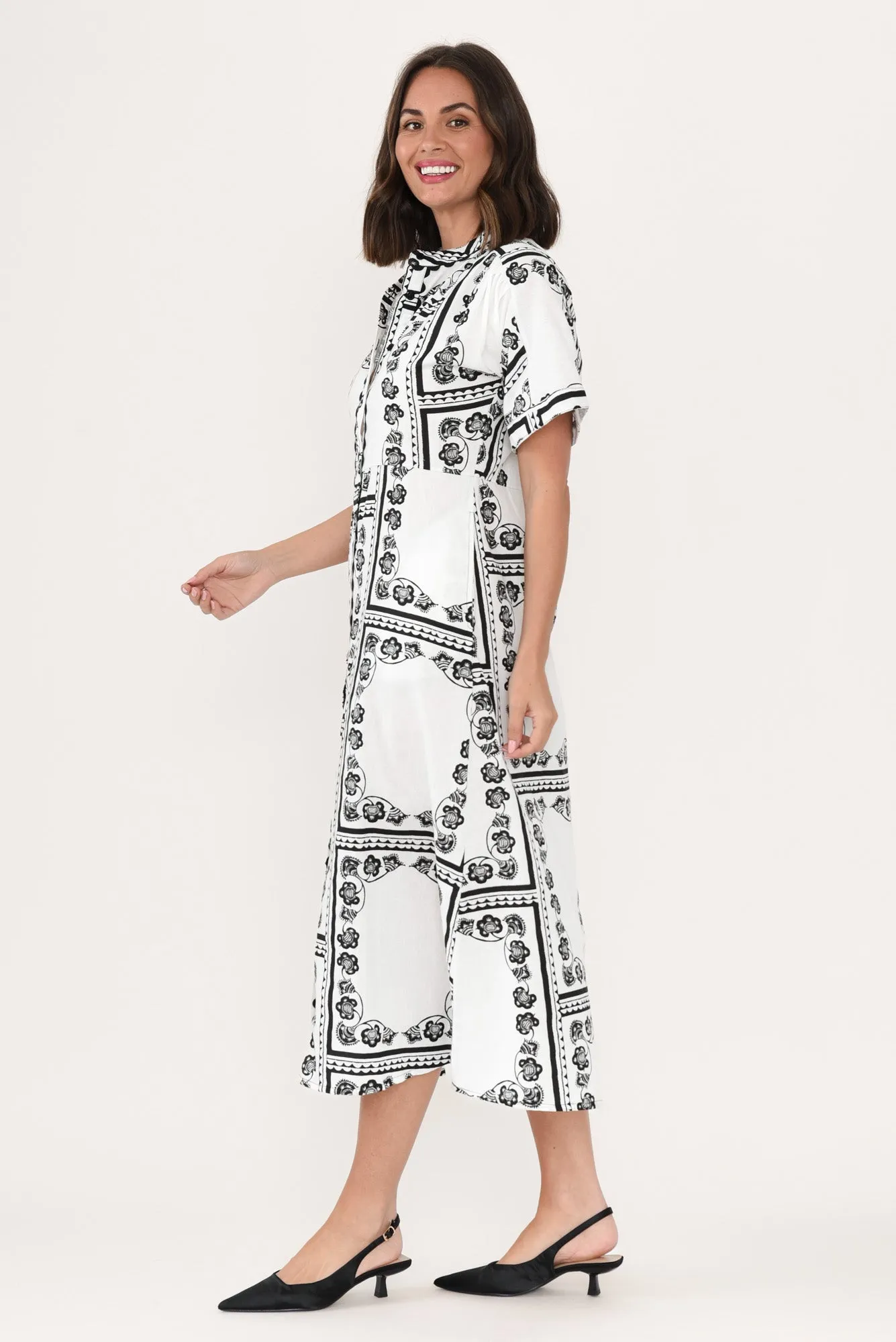 Marilyn White Tile Cotton Tie Dress sold by Blue Bungalow product image thumbnail 4