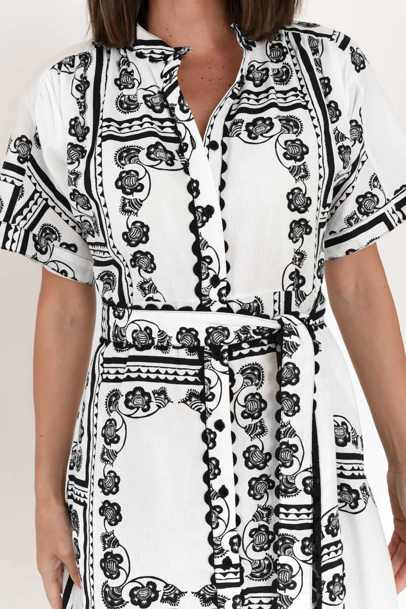 Marilyn White Tile Cotton Tie Dress sold by Blue Bungalow product image thumbnail 5