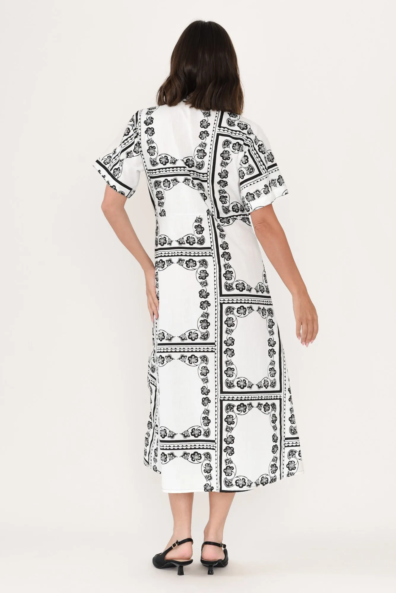 Marilyn White Tile Cotton Tie Dress sold by Blue Bungalow product image thumbnail 3