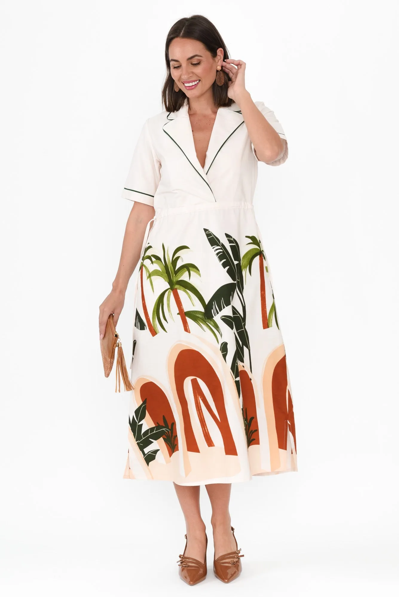 Lillie White Palm Cotton Poplin Dress sold by Blue Bungalow