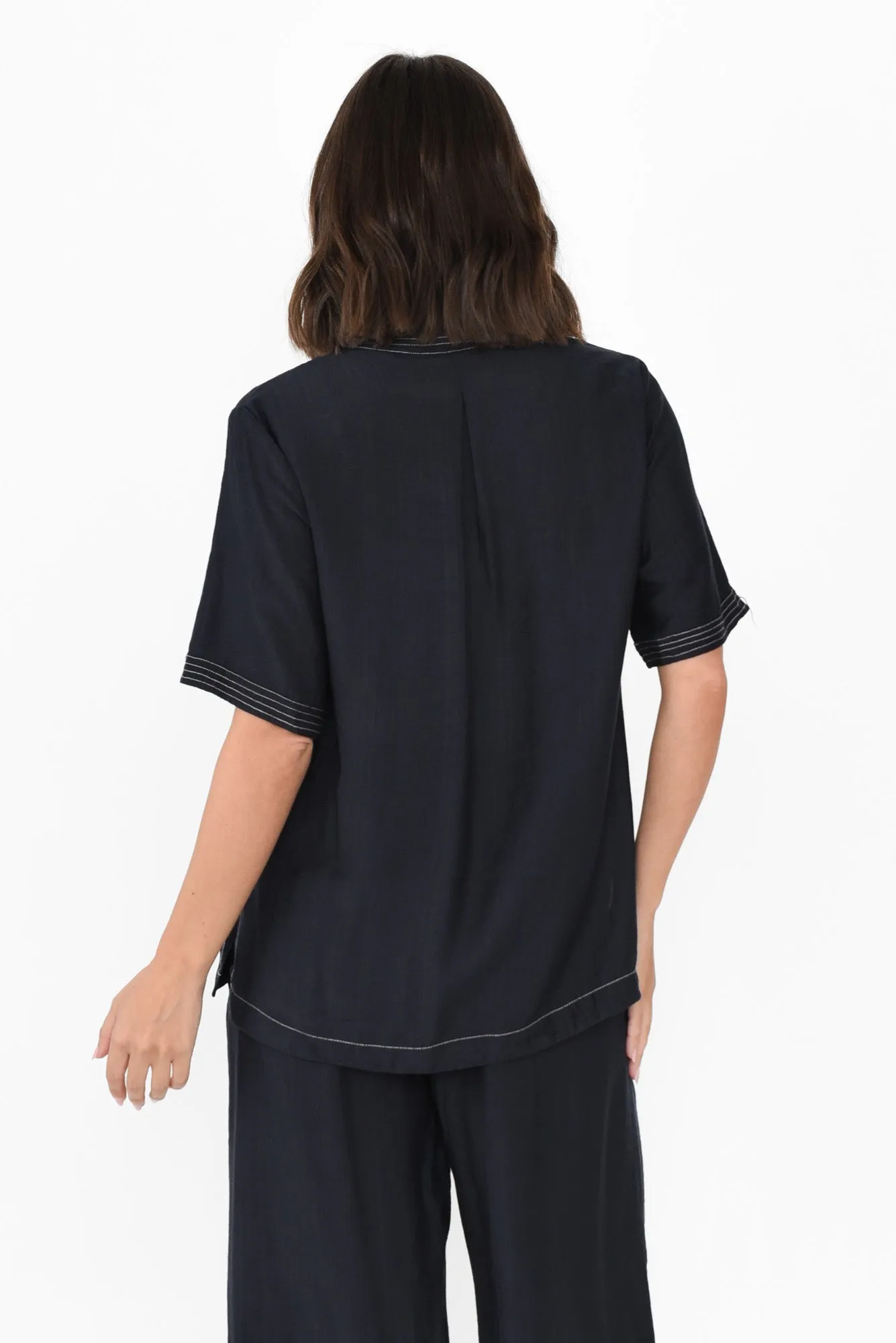 Rhianna Navy Contrast Collared Top sold by Blue Bungalow product image thumbnail 4