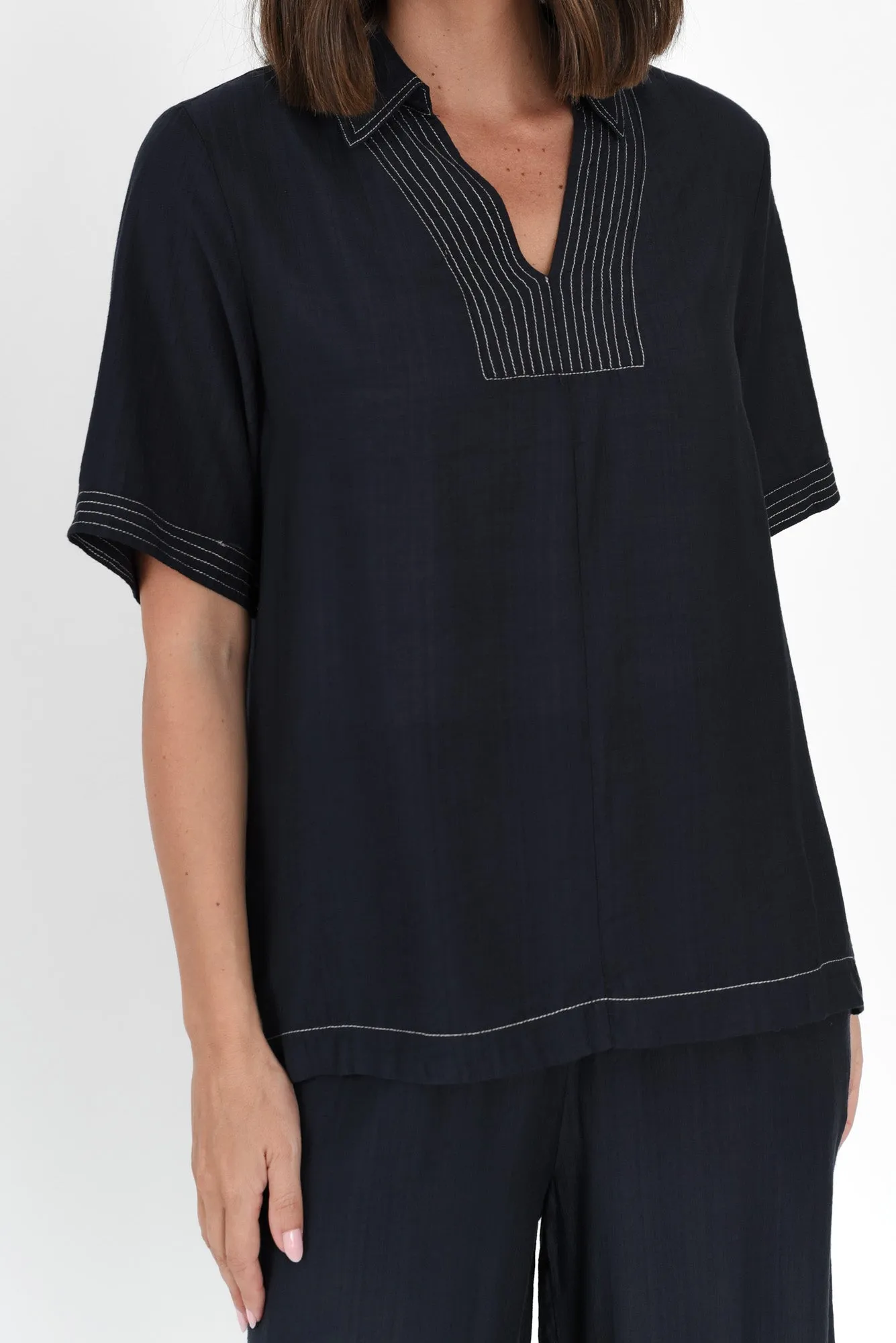 Rhianna Navy Contrast Collared Top sold by Blue Bungalow product image thumbnail 5
