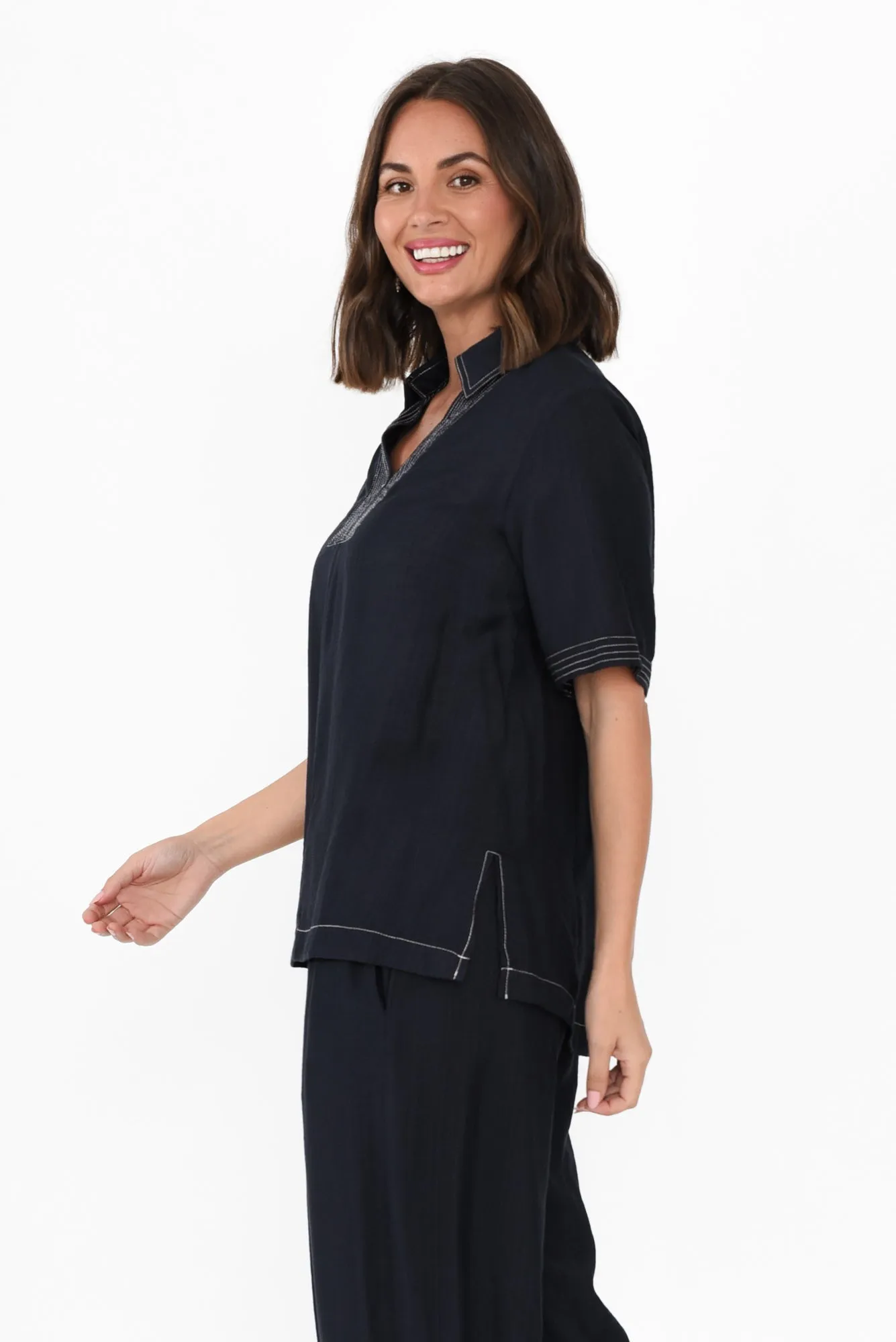 Rhianna Navy Contrast Collared Top sold by Blue Bungalow product image thumbnail 3