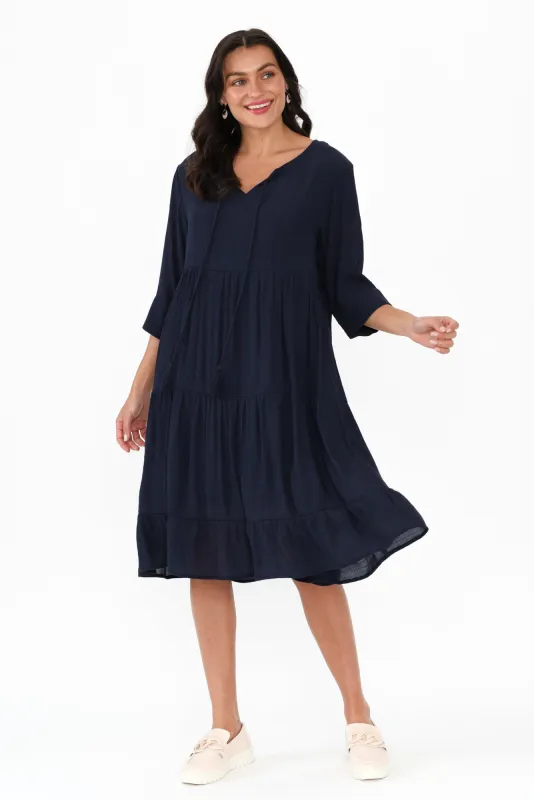 Ravina Navy Tier Dress sold by Blue Bungalow