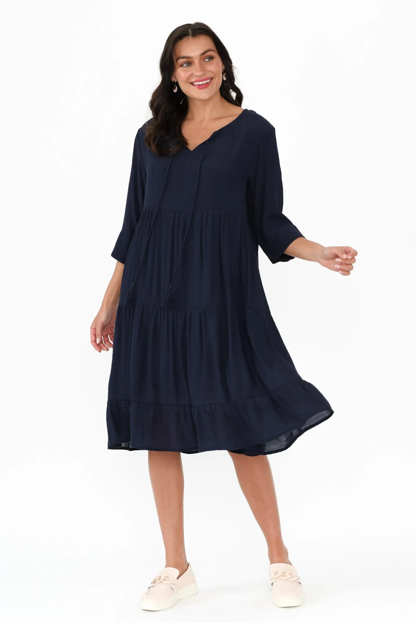 Ravina Navy Tier Dress sold by Blue Bungalow