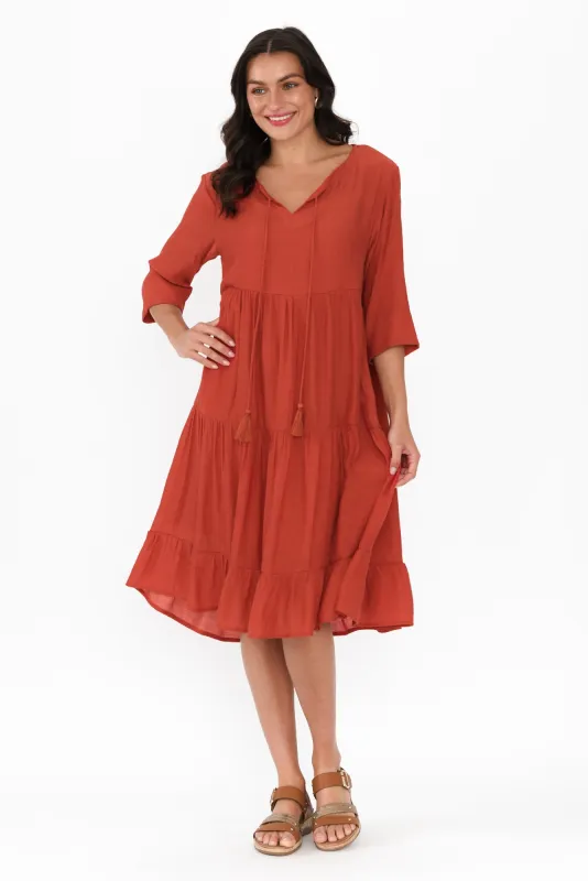 Ravina Rust Tier Dress sold by Blue Bungalow