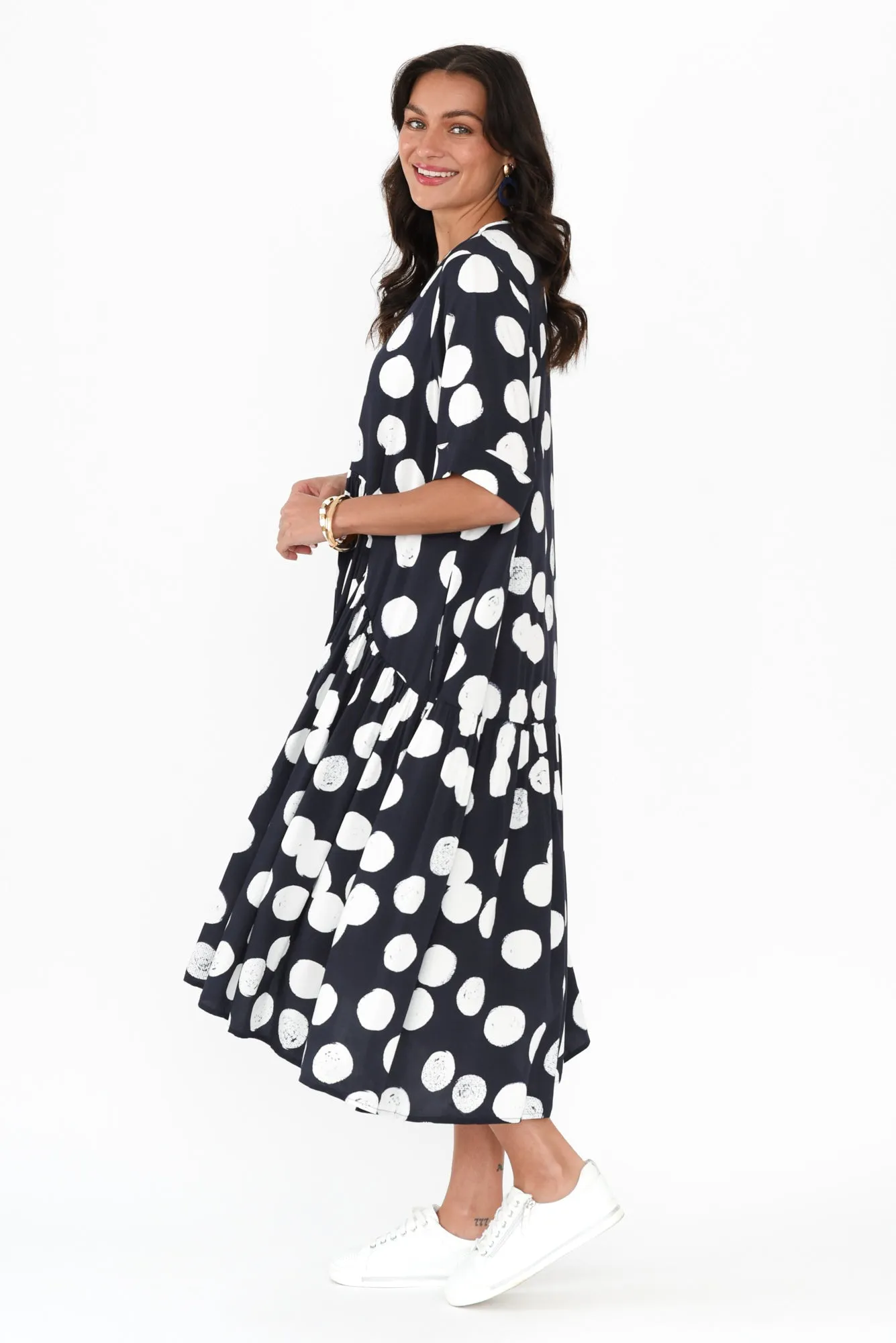Kiana Navy Spot Peak Dress sold by Blue Bungalow product image thumbnail 3