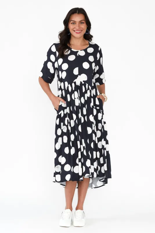 Kiana Navy Spot Peak Dress sold by Blue Bungalow