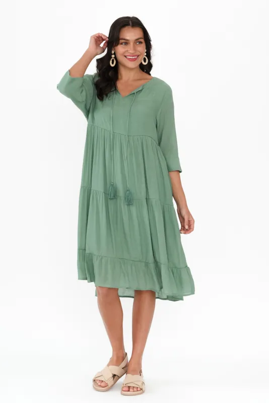 Ravina Sage Tier Dress sold by Blue Bungalow