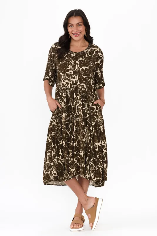 Kiana Brown Swirl Peak Dress sold by Blue Bungalow