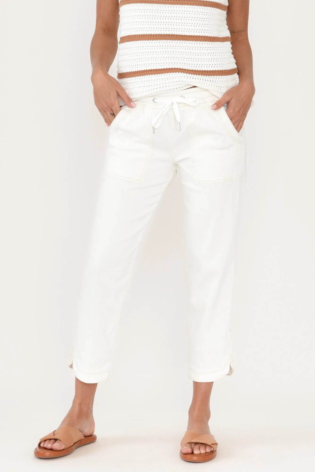 Eliana White Cotton Stretch Jeans sold by Blue Bungalow